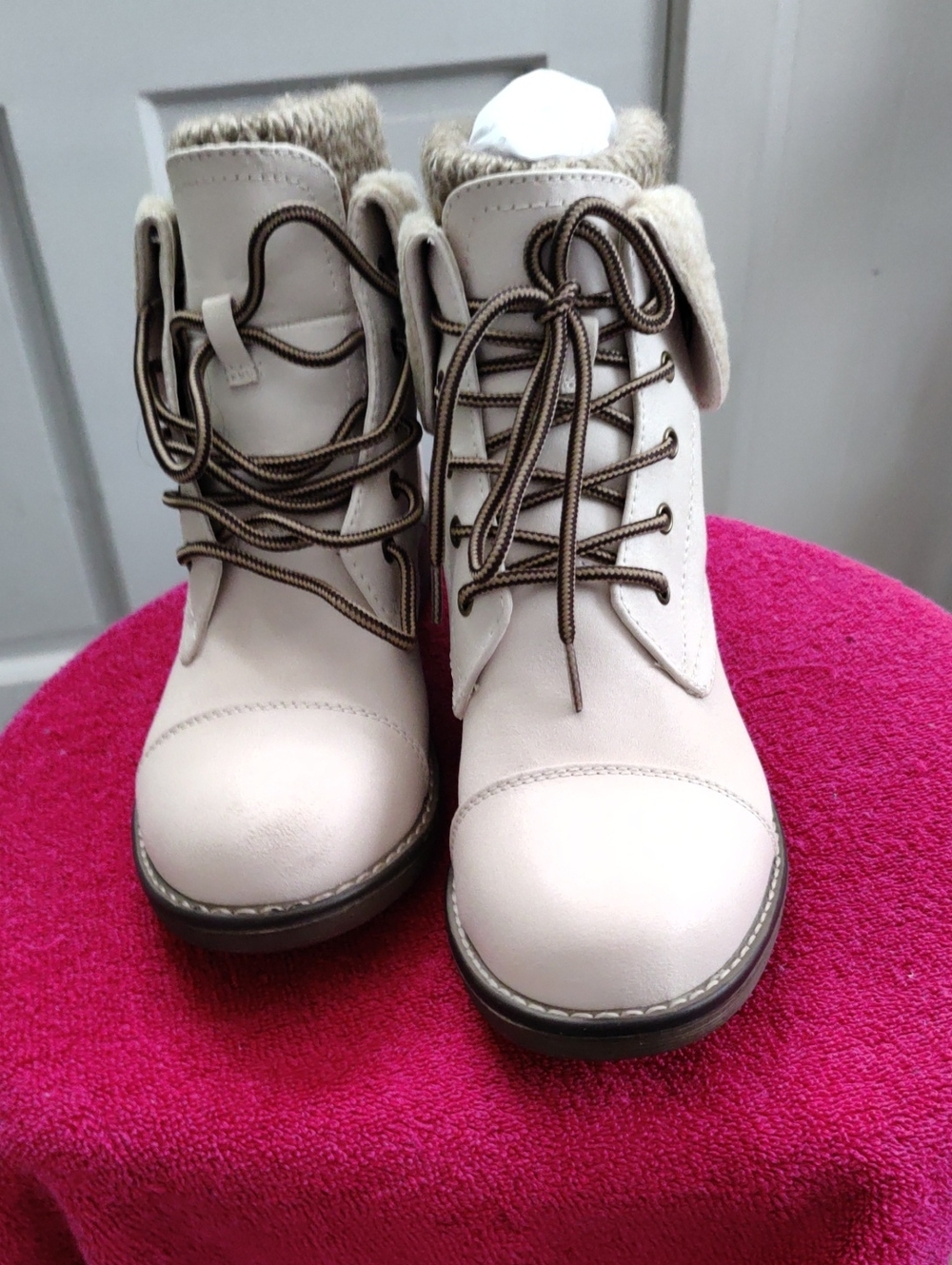 Cliffs by WHITE MOUNTAIN Lace-Up Faux Fur Ankle Boots - Cream
